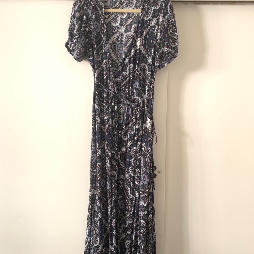 Paisley print maxi wrap dress